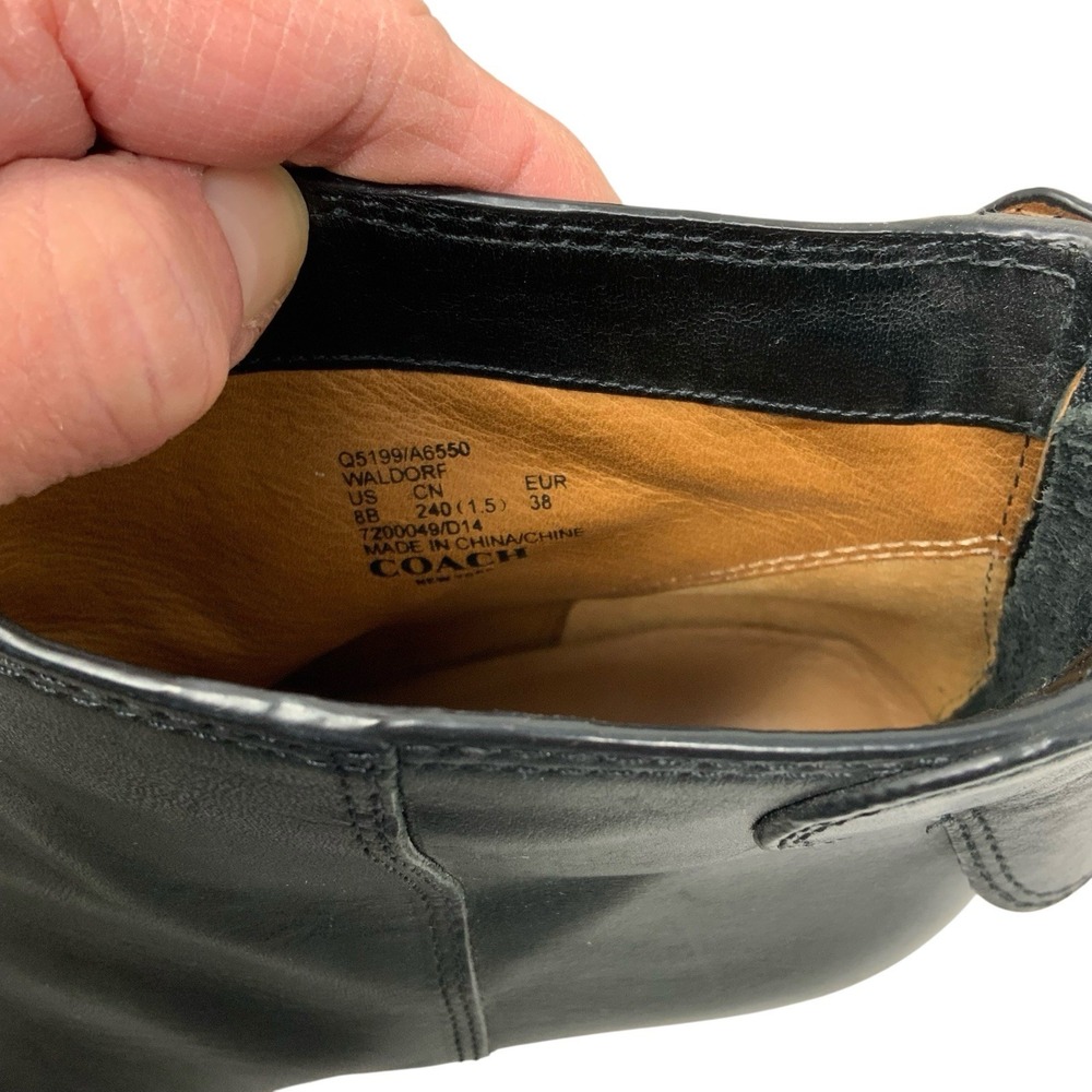 Coach Waldorf Black Leather Ankle Boot Silver Toe Trim Chunky Heel‎ Size 8 - Picture 10 of 15